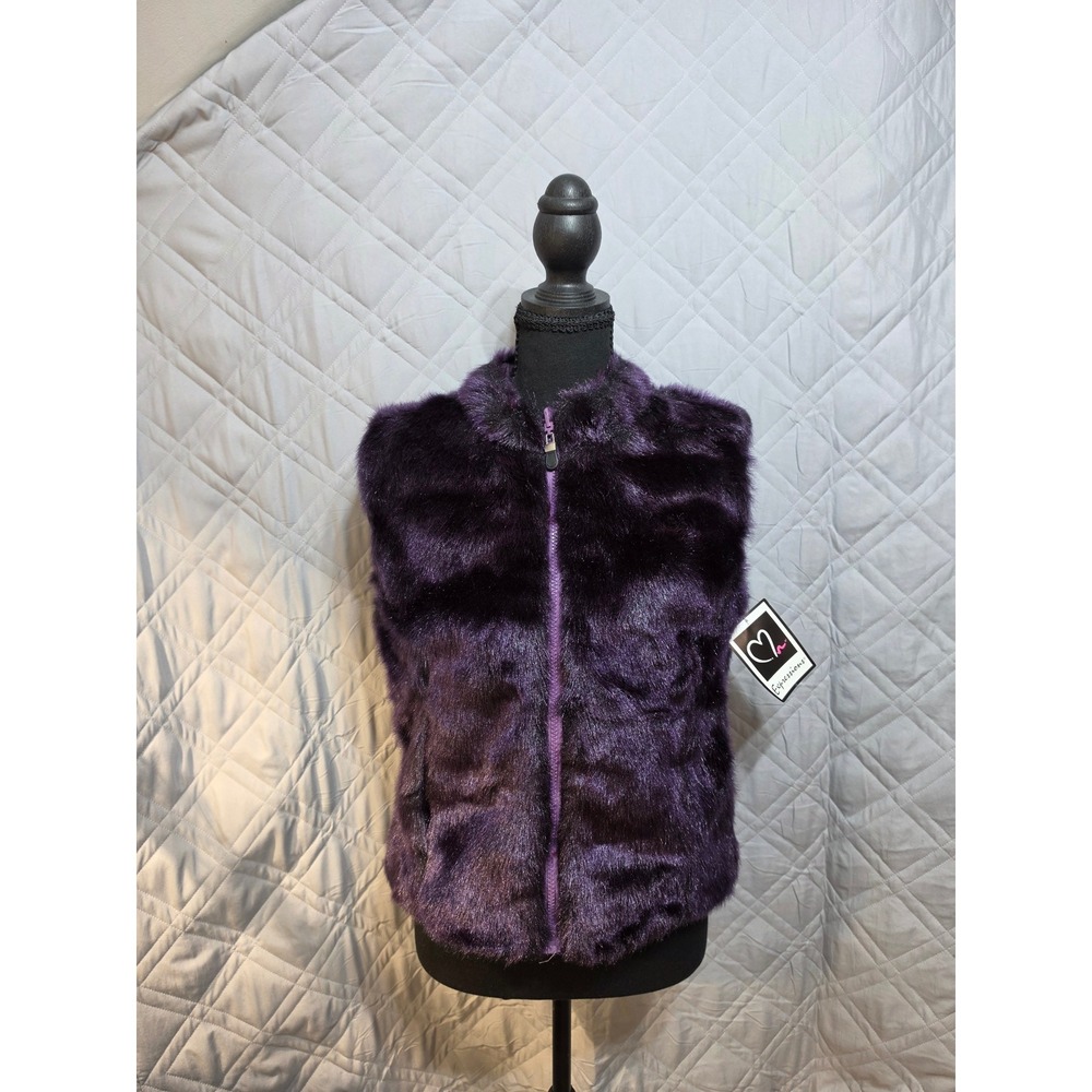 Expressions Girls Purple Reversible Faux Fur Vest Iridescent Lilac Size 14/16 XL